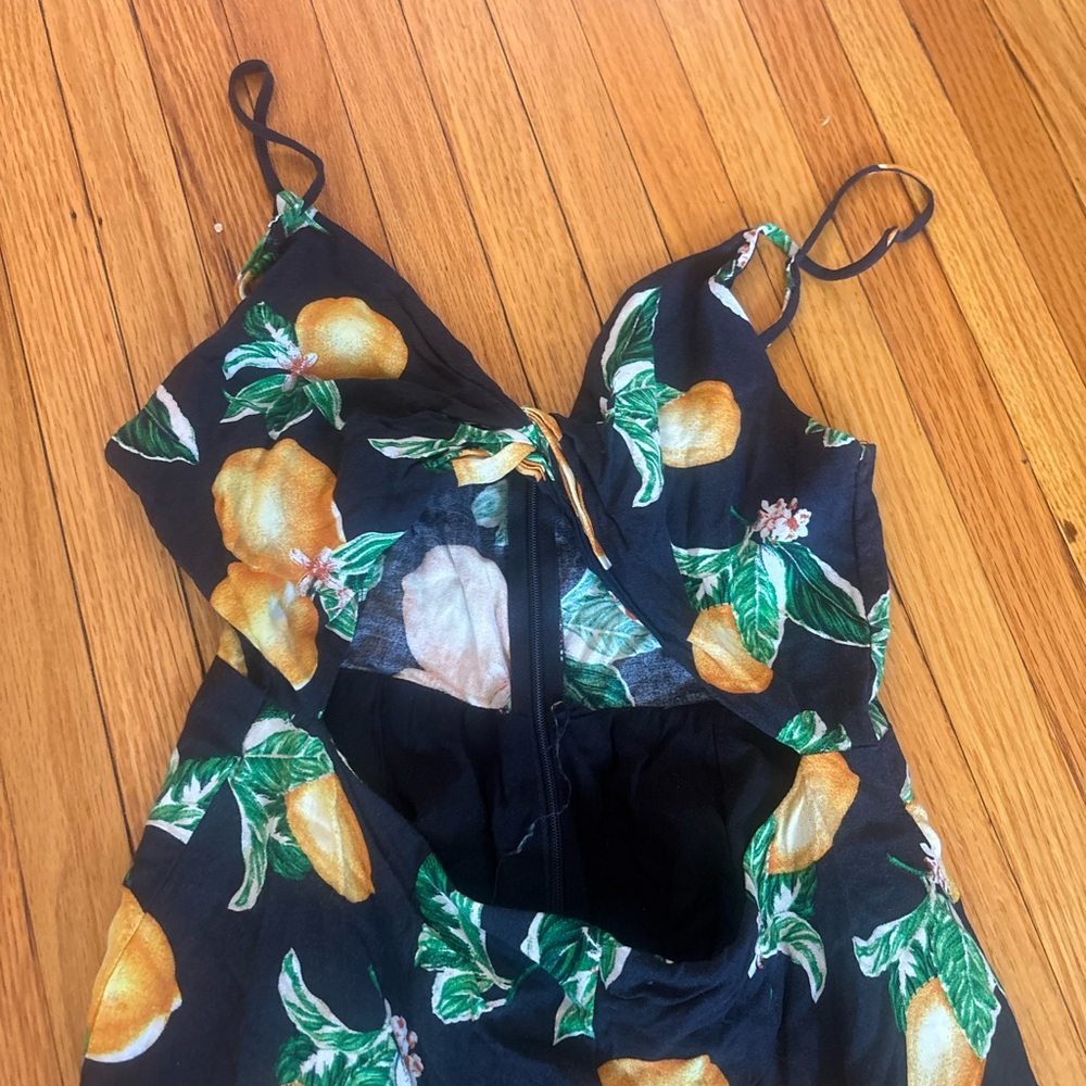Kimchi Blue Navy and Orange Fruit Print Jumpsuit